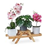 Relaxdays Blumentreppe, mit 3 Ablagen, für die Fensterbank, aus Bambus, Pflanzenregal, HBT: 17 x 51,5 x 15 cm, Natur