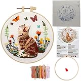 Stickset für Anfänger und Fortgeschrittene mit Reifen, Blumen-Tier-Insekten-Haustier-Sticksets für Erwachsene, Stickset Stiche Hobby (Katze)