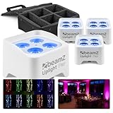 BeamZ BBP90W Uplight PAR 4er Bundle mit Tasche - Akku LED Strahler 4x 4 Watt, Bühnenbeleuchtung, Bühnenlicht, Discolicht, DMX, Partylicht Musikgesteuert, Bühnenequipment, mit Fernbedienung - Weiß