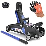 Hydraulischer Wagenheber 2T, 140-310mm + Gummiuaflage + Handschuhe Rangierwagenheber Heber, Profi, Tief, Ständer, Flache, Werkstatt, Wohnmobil, Geländewagen PKW (Hubhöhe 140-310mm) SN3061