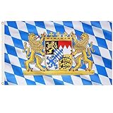 AhfuLife Bayern Flagge 150×90 cm für Oktoberfest Deko, 1 Stück Bayern Fahne Bayrische Deko mit Messing-Ösen, Bier Fahne Bayerische Flagge für Oktoberfest Bayern Bier Festival Bar Garten Party Deko