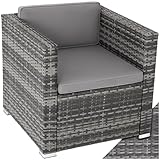tectake® Poly Rattan bequemer Sessel mit Armlehnen, Outdoor Gartenmöbel für Balkon, Garten, Lounge, 70 x 69 x 65 cm, Wasserabweisende und waschbare Bezüge, inkl. Sitz- & Rückenpolster - grau