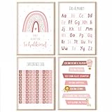 MeinBaby123® pädagogische Lernplakate Lernposter | Bilder Kinderzimmer | 4er Set A4 Poster Set | Alphabet ABC, Zahlen | Vorschule, Grundschule | Wandposter Premium (Lernposter - 4er Set rosa)