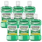 LISTERINE Fresh Mint (6 x 600 ml), antibakterielle Mundspülung mit ätherischen Ölen für einen frischen Atem