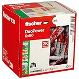 fischer DuoPower 6 x 50, Universaldübel, leistungsstarker 2-Komponenten-Dübel, Kunststoffdübel zur Befestigung in Beton, Ziegeln, Stein, Gipskarton uvm., ohne Schrauben, 100 Stück