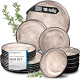 Moritz & Moritz VIDA Geschirrset 6 Personen Beige 18-tlg. - Modernes Porzellan Geschirr Set - Kratz-, Mikrowellen- & Spülmaschinenfest, Essgeschirr, Tafelservice, Kombiservice 6 Personen