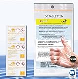 LevinQ Trinkwasseraufbereitung [60Stk] *NSFgeprüft* 100% keimfreies Trinkwasser 1 Ltr/Tablette +Handschuhe PE | Wasserentkeimungstabletten fur Krisenvorsorge Outdoor, Notfall, Camping, Reiseapotheke