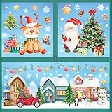 209 Stk Fensterbilder Weihnachten Selbstklebend,Aquarell Fensterdeko Weihnachten,Groß Weihnachtsfensterbilder Wiederverwendbar,Schneeflocken Fenster Fenstersticker Weihnachten mit Häuser für Winter