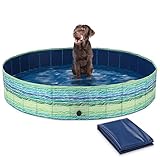 Navaris Hundepool Planschbecken faltbar - Ø 160 x 30 cm - Hunde Pool aus Kunststoff - Agility Hundespielzeug - Hundeschwimmbecken - Palmen Print