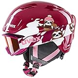 uvex heyya set - Skihelm inkl. Skibrille für Kinder - individuelle Größenanpassung - konstrastverstärkend - berry - white sloth - 46-50 cm