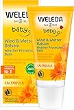 WELEDA Bio Baby Calendula Wind & Wetter Balsam - Naturkosmetik Gesichtscreme & Handcreme mit Mandelöl & Sesamöl zum Schutz empfindlicher & trockener Baby Haut vor rauer Witterung & Kälte (1x 30 ml)