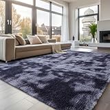 smiry Hochflor Teppich Wohnzimmer, Waschbar Anti-Rutsch Moderner Flauschiger Kuscheliger Teppich für Wohnzimmer Deko, Schlafzimmer, Kinderzimmer, 160 x 220 cm, Hellgrau
