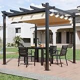 Devoko Pergola 3x3 Wasserdicht Stabil Winterfest,Mit Magnetbefestigung und Verstellbaren Schattenbereichen,Gestell aus Aluminium,Geeignet für Gärten und Terrassenüberdachung,Beige
