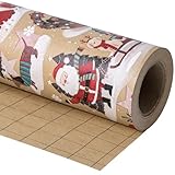 WRAPAHOLIC Kraft-Weihnachts-Geschenkpapier – Mini-Rolle – 43 cm x 100 cm – Weihnachtsmann, Weihnachtshund und Schneemann mit Aufschrift 'Merry Christmas' für Weihnachten, Urlaub, Party Feier