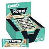 Protein Riegel Corny Vanilla White Crunch, 30% Protein, Eiweißriegel ohne Zuckerzusatz, Großpackung 12x45g