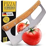 Loco Bird Pizzaschneider 34,5cm - Pizzamesser aus Edelstahl mit Bambusgriff - Pizzacutter mit Klingenschutz - Vielseitig einsetzbares Wiegemesser - scharfe Edelstahl Klinge & robuster Griff