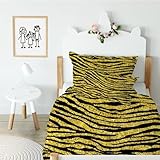 Kinderbettwäsche 100x135 mit Tiger Druck Motiv - 100% Microfaser - Baby Bettwäsche Tierdruck mit Reißverschluss + Kissenbuzug 40x60 - Schwarz und Gelb