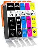 Supply Guy 580XXL 581XXL Druckerpatronen kompatibel mit Canon PGI-580 CLI-581 für Pixma TS705 TS705a TS6350 TS6350a TS6351a TS6300 TR8550 TS9550 TS6150 TS6250 TR8500 Multipack 5 Patronen 580 581 XXL