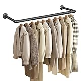 SONGMICS Kleiderstange für die Wand, Garderobenstange, Wandmontage, platzsparend, 92 x 30 x 7,5 cm, einfache Montage, Industrie-Design, für kleine Wohnungen, schwarz HSR67BK