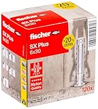 fischer Spreizdübel SX Plus 6 x 30 in der attraktiven Aktionsbox, Dübel für optimalen Halt bei Befestigungen in Beton, Vollziegel, Porenbeton, Hochlochziegel uvm., mit 20% mehr Inhalt, 120 Stück