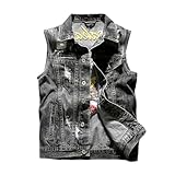 Stichschutzweste Herren, Jeansweste Herren Grau Sommer Jeans Weste Für Männer Ärmellos Sommerweste Herrenwesten Kurze Denim Tears Dünne Trachtenweste Gilet Boyfriend Mit Taschen Freizeitweste, XL