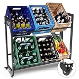 ITEFDTUTNE Getränkekistenregal 6 Kisten, 2025 Schwarz aus Metall Freistehend & extrem Standfest höhenverstellbar Videoanleitung, 6 pack Halter & 4 Haken Getränkeregal - Kistenregal