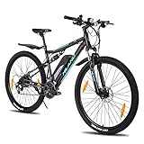 HILAND 29'' Elektrofahrrad,E-Mountainbike Damen Herren MTB,Vollfederung E-Bike mit 250W Motor 36V 10.4Ah Lithium-Akku,Elektrofahrrad 21-Gang Vollfederung, Schwarz