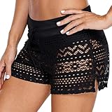 Risipu Damen Badeshorts Schnelltrocknende,Schwimmhose,Badeshorts für Damen mit hohlem Spitzendesign und weichem (DE/NL/SE/PL, Alphanumerisch, L, Regular, Regular, Schwarz)