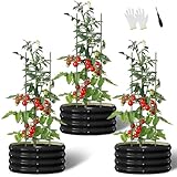 DoCred 3 Stück 61 x 61 x 30,5 cm rundes verzinktes Hochbeet mit Tomatenkäfigen, Metall-Pflanzkasten zum Pflanzen von Pflanzen, Gemüse, Kräutern, Blumen, Schwarz, 3 Stück