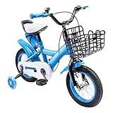 LKHDONG Kinderfahrrad 12 Zoll, Kinderrad für ab 2-4 Jahre, Tretfahrrad mit Stützräder und Korb, Kinder Fahrrad Mädchen Jungen, Fahrrad Kinder Höhenverstellbares, Blau