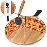 Vilde Pizzabrett Pizzateller Flammkuchenbrett Servierbrett Holzbrett rund mit Pizzamesser 30 cm 2-TLG.