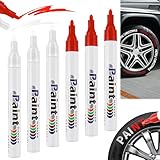 Penriter 6 Stück Lackstift Auto Weiß und Rot, Reifenstift Wasserfest, Reifen Stift, Auto Reifenmarkierungsstift, Reifenmarker für Auto Motorrad Reifen Autoreifen Reifen Metall Holz steine Glas