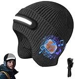 CHENRI Rechargeable Bluetooth Beanie Hat with Light, TR-BTD3 Intelligente Bluetooth-Mütze mit 3 LED-Leuchten, Musikalische Strickmütze mit Kopfhörer, Bluetooth Beanie Wintermütze für Herren und Damen
