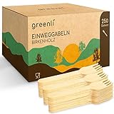 greenli® Einweggabeln - 250 Holzgabeln - Nachhaltiges Holzbesteck Einweg – Plastikfreies Einwegbesteck Set