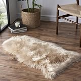 JXLOULAN Faux Schaffell Teppich Beige 40x60 cm, Weicher Flauschiger Longhair Fell Lammfellimitat Teppich für Wohnzimmer Deko Stühle Sofa Schlafzimmer