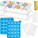 CLUEWR Cake Pop Formen-Set, 21 Löcher, Acryl-Lutscher-Halter mit 100 Stäbchen, 50 Papierstäbchen und 100 Stück Twist für köstliche Leckereien, Lutscher und Kuchen