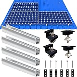 Solarmodul Halterung Flachdach, Alu Photovoltaik Montageschiene 12CM, Verstellbare Schwarz Klemme für 30-35MM Dicke Module, Befestigung Solarmodul Montageset 2 Module Geeignet für Flachdach Trapezdach