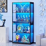 BROTTAR Vitrine mit LED Beleuchtung und Glastüren, Sammlervitrine, Vitrinenschrank mit Intelligente Sensorik, 4-Lagen Glasvitrine Staubdicht für Wohnzimmer Schlafzimmer Büro, Schwarz