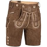 PAULGOS Herren Trachten Lederhose HK2 + Träger, Echtes Leder, Größe 54, Hellbraun
