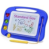 SGILE Magnetische Maltafel Zaubertafel Kinder, 25×18 cm Magnet Magnettafel mit 4 Stempeln, Kreatives Spielzeug ab 2 Jahren, Geschenk für Jungen & Mädchen 1 2 3 4 Jahre, Blau