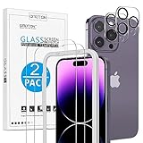 OMOTON für iPhone 14 Pro Panzer Schutz Glas mit Rahmen-Installationshilfe, kompatibel mit iPhone 14 Pro Kamera Schutzfolie, 2+2 Stück, Anti- Kratzer, Bläschenfrei, 9H Härte, HD-Klar