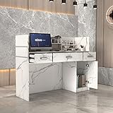 PREMTURE Empfangstheke mit 3 Schubladen und 1 Schrank, Rezeptionstheke, Empfangstisch mit Marmormuster, Empfangstheken, Rezeptionstheke, Büromöbel, 120 x 110 x 48 cm, MDF