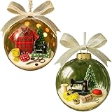 Personalisierte Schneekugel zum Nähen, Weihnachtsschmuck, Quilter, Andenken, Urlaubsdekoration (2 Stück, grün + rot)