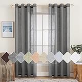 MIULEE 2er Set Voile Vorhang Sheer Leinenvorhang mit Ösen Transparente Leinen Optik Gardine Ösenschal Wohnzimmer Fensterschal Lichtdurchlässig Dekoschal Schlafzimmer 140x225cm (B x H) Dunkelgrau