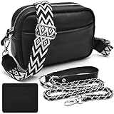 BROTOU Handy Umhängetasche Echtes Leder Crossbody Bag mit 2 Breitem Schultergurt Kartenhalter, Schwarz UmhäNgetasche Damen Leder UmhäNgetasche Damen, Kleine Umhängetasche Damen mit 3 Fächern (S)