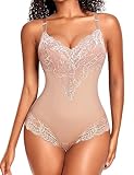 YARRCO Body Shaper Damen Bauchweg Shapewear Spitze Shaping Bodysuits Figurformende Unterwäsche Miederbody Miederslip (Beige, M)