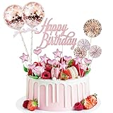 17 Stück Tortendeko Geburstagstorte, Happy Birthday Kuchendeko, tortendeko Gold, Glitter Cake Topper Happy Birthday, Cupcake Topper mit Sternen Liebe Konfetti-Luftballons und Papierfächer