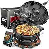 BBQ Dutch Oven [Das Original] - Dutch Oven Set [7L] – Eingebrannter Feuertopf aus Gusseisen mit Füßen & Deckel – Ausgezeichnet von Vergleich.org – inkl. Deckelheber - mit e-Book