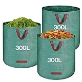 QOEOTUY Gartensack 3X 300L - Gartenabfallsack Stabi mit 4 Griffe - Wasserdicht & Faltbar & Wiederverwendbare - Laubsack selbststehend für Gartenabfälle Rasenschnitt Unkraut