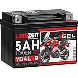 LANGZEIT YB4L-B GEL Roller Batterie 12V 5Ah 110A/EN GEL Batterie 12V Motorradbatterie doppelte Lebensdauer entspricht CB4L-B 50411 12N4-3B YB4L-A ersetzt 4Ah vorgeladen auslaufsicher wartungsfrei